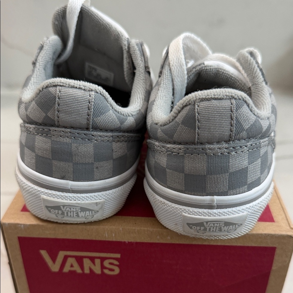 Vans Kids Gray Checkerboard Low Top Sneakers - Picture 2 of 5
